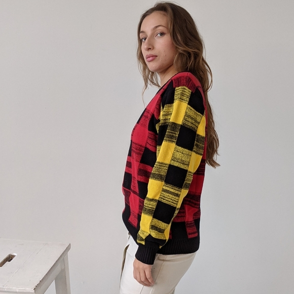 Minkpink colorful plaid knit crew neck sweater - Picture 2 of 4